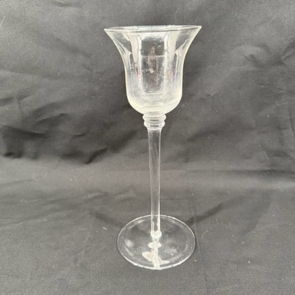 Tall Clear Glass Tulip Taper Candle Holder Long Stem 9 Inch Wedding Decor